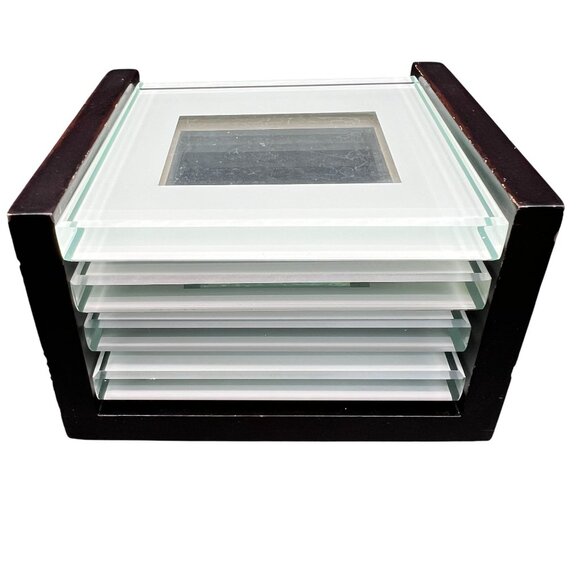 Crate & Barrel Swing Glass Photo Coaster Set & Holder Fur Family Picture Frames - Picture 4 of 11